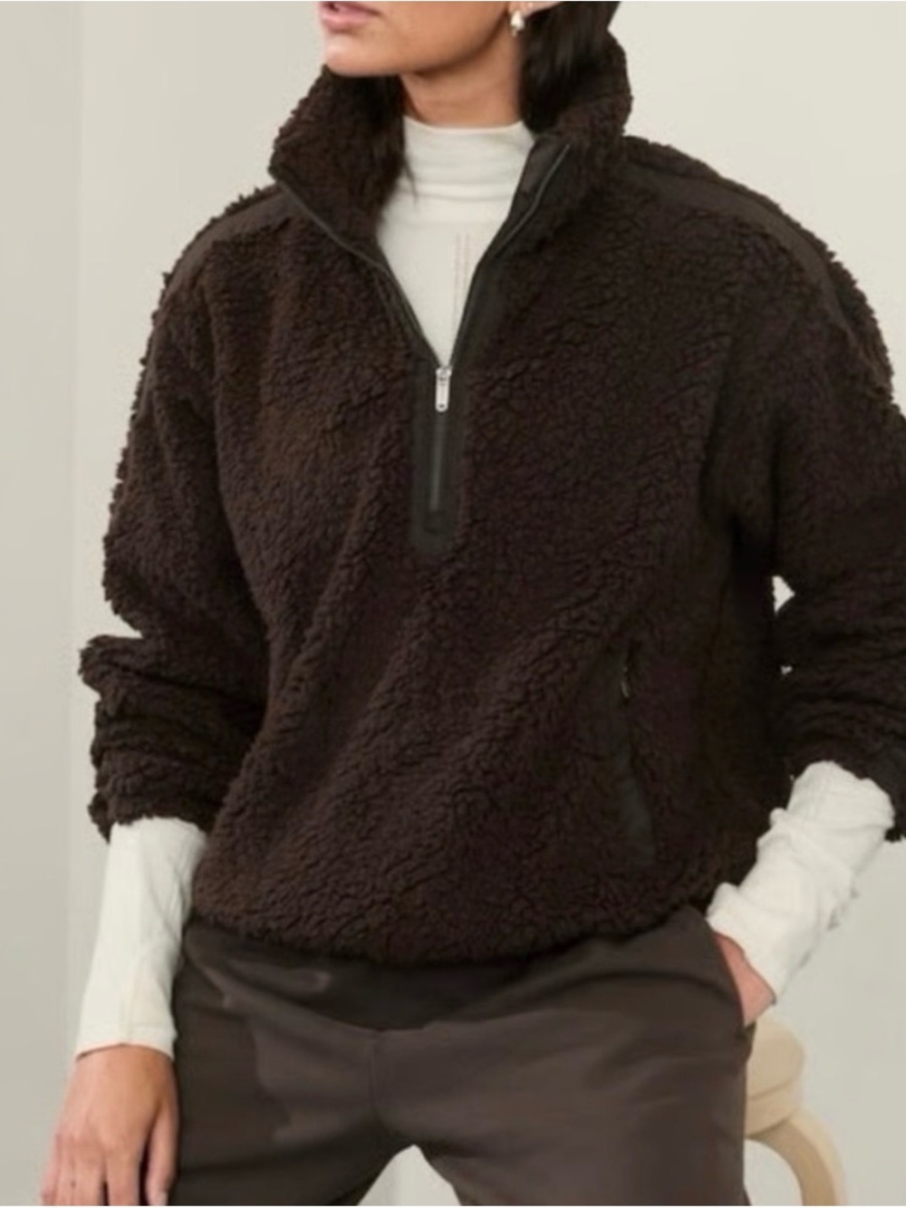 Athleta Women’s Sherpa Quarter Zip Dark Brown, Medium, Excellent Condition